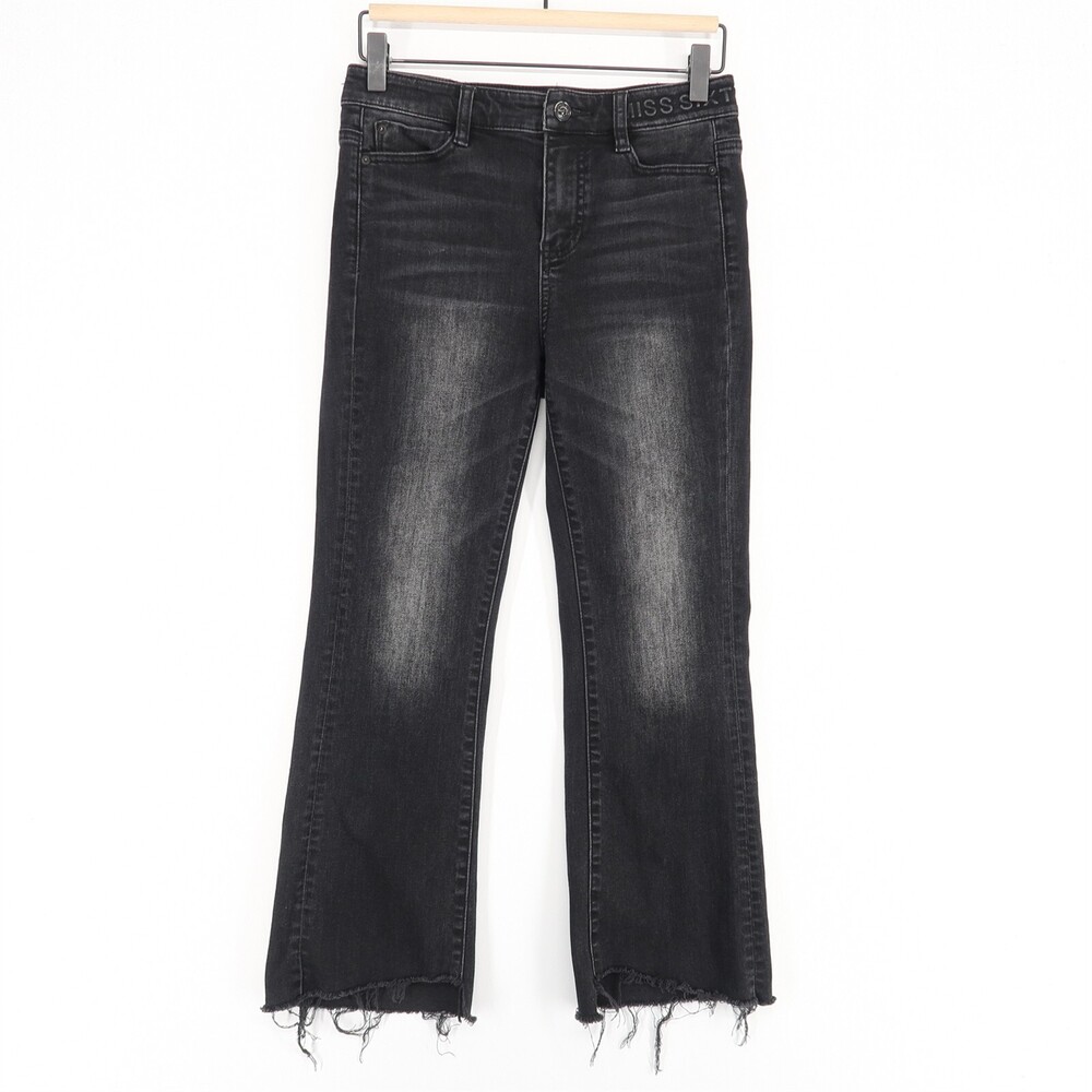 Miss Sixty Cropped Flare‎ Jeans Womens 26 Black Stretch Ankle Fray
